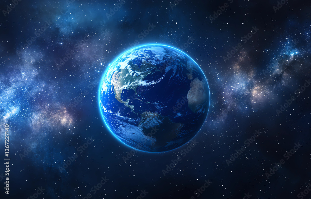 A blue planet in the middle of a dark sky A blue planet in the middle of a dark sky