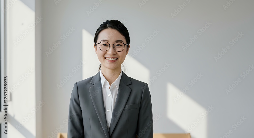 Confident Businesswoman in a Suit and Glasses