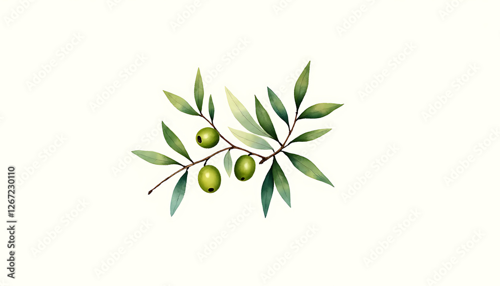 Olive branch with green olives and leaves on light background Olive branch with green olives and leaves on light background