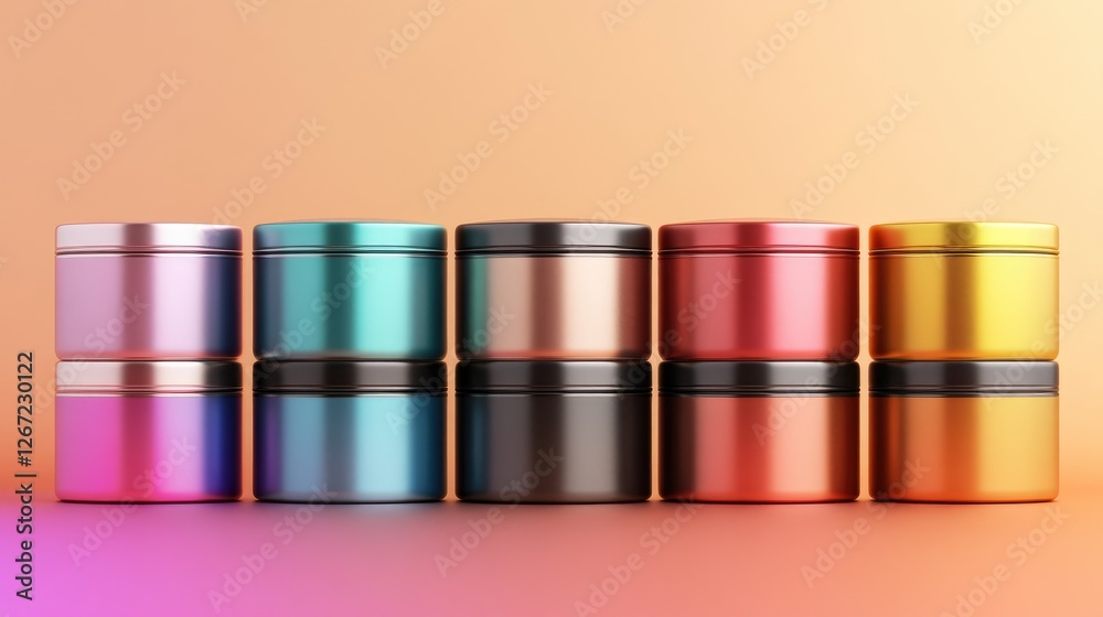 A stack of round jewelry containers with metallic finishes, arranged in a gradient. A stack of round jewelry containers with metallic finishes, arranged in a gradient.
