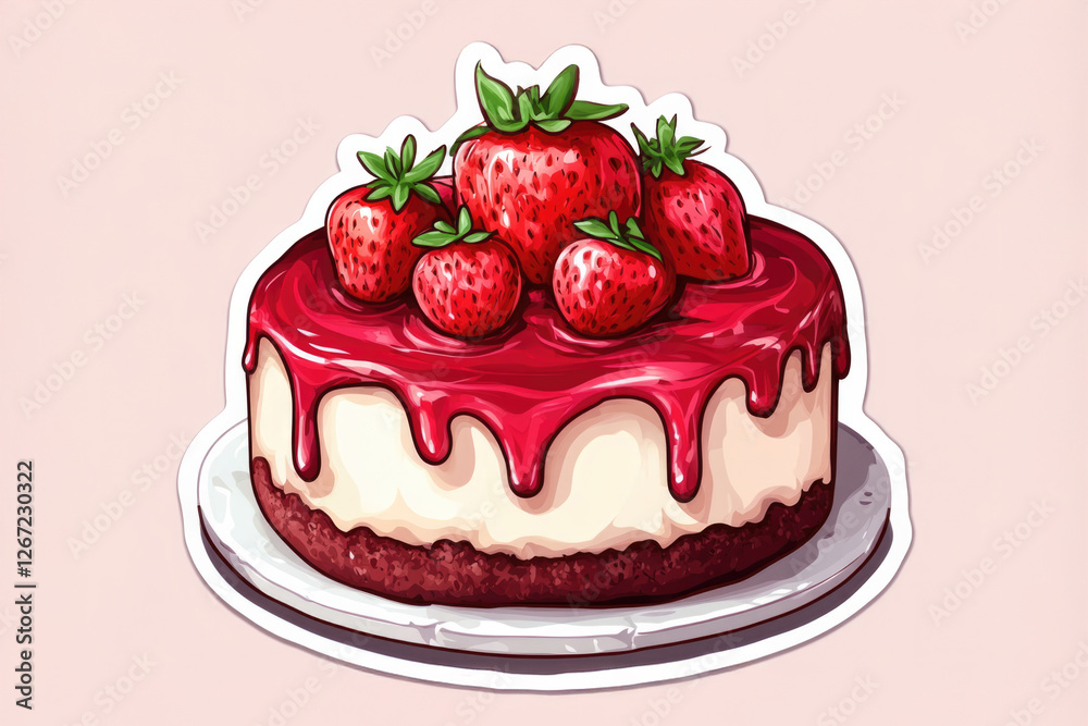 A beautiful cheesecake featuring a layer of rich cream and covered with luscious strawberries, symbolizing indulgence and the joy of sharing desserts with loved ones. A beautiful cheesecake featuring a layer of rich cream and covered with luscious strawberries, symbolizing indulgence and the joy of sharing desserts with loved ones.