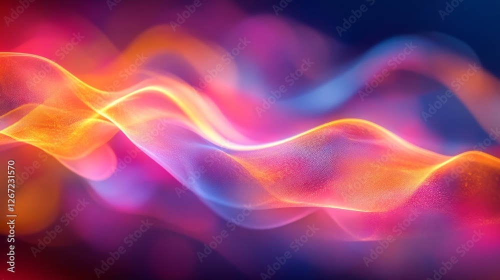 Fototapeta premium Abstract rendering showcasing luminous multicolored waves against a dark background