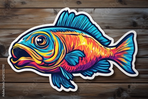 A stunningly vibrant fish design that combines bright colors and dynamic shapes to create an eye-catching piece, perfect for various decor styles and themes. photo