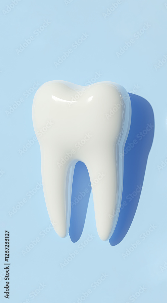 Glossy White Tooth Icon: A simple, yet effective, 3D rendering of a pristine white tooth against a vibrant blue background, symbolizing dental health and hygiene. Glossy White Tooth Icon: A simple, yet effective, 3D rendering of a pristine white tooth against a vibrant blue background, symbolizing dental health and hygiene.