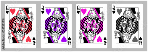 Queen of Hearts Vector collection, Playing cards queens set
