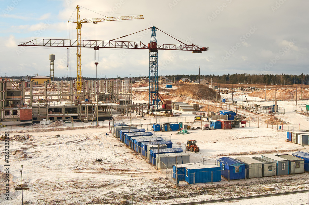 Fototapeta premium Construction Site with Cranes