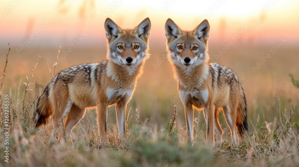 Obraz premium Two Coyotes Facing Forward at Sunrise