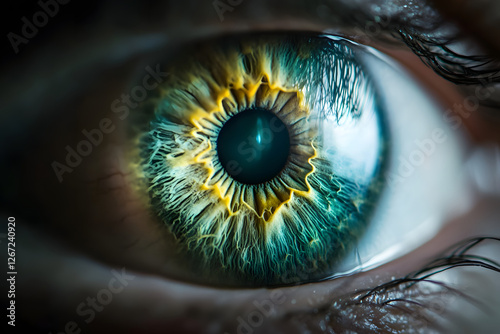 Macro closeup of a Human Iris, beautiful unic eye photo, Green Iris