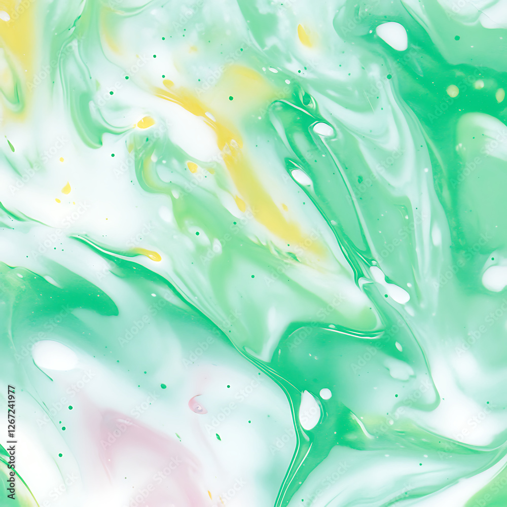 Abstract Acrylic Paint Swirls of Green Yellow and White for Modern Art Wall Decor Aesthetic