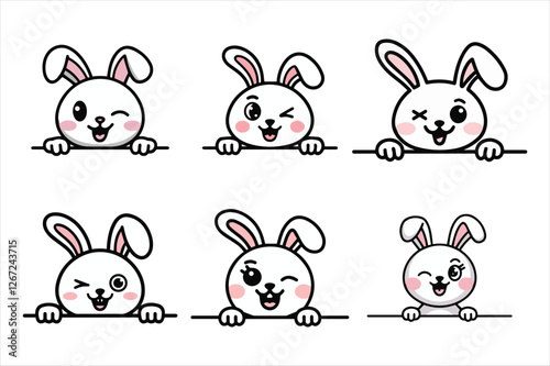 Set of cute rabbit many color for spring and sweet rabbits stickers a vector illustration