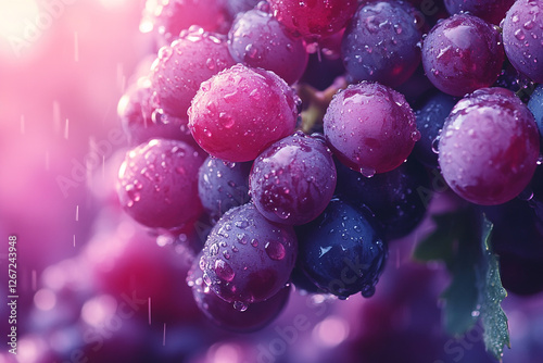 Juicy Grapes Under a Gentle Rain, Freshness and Nature's Beauty