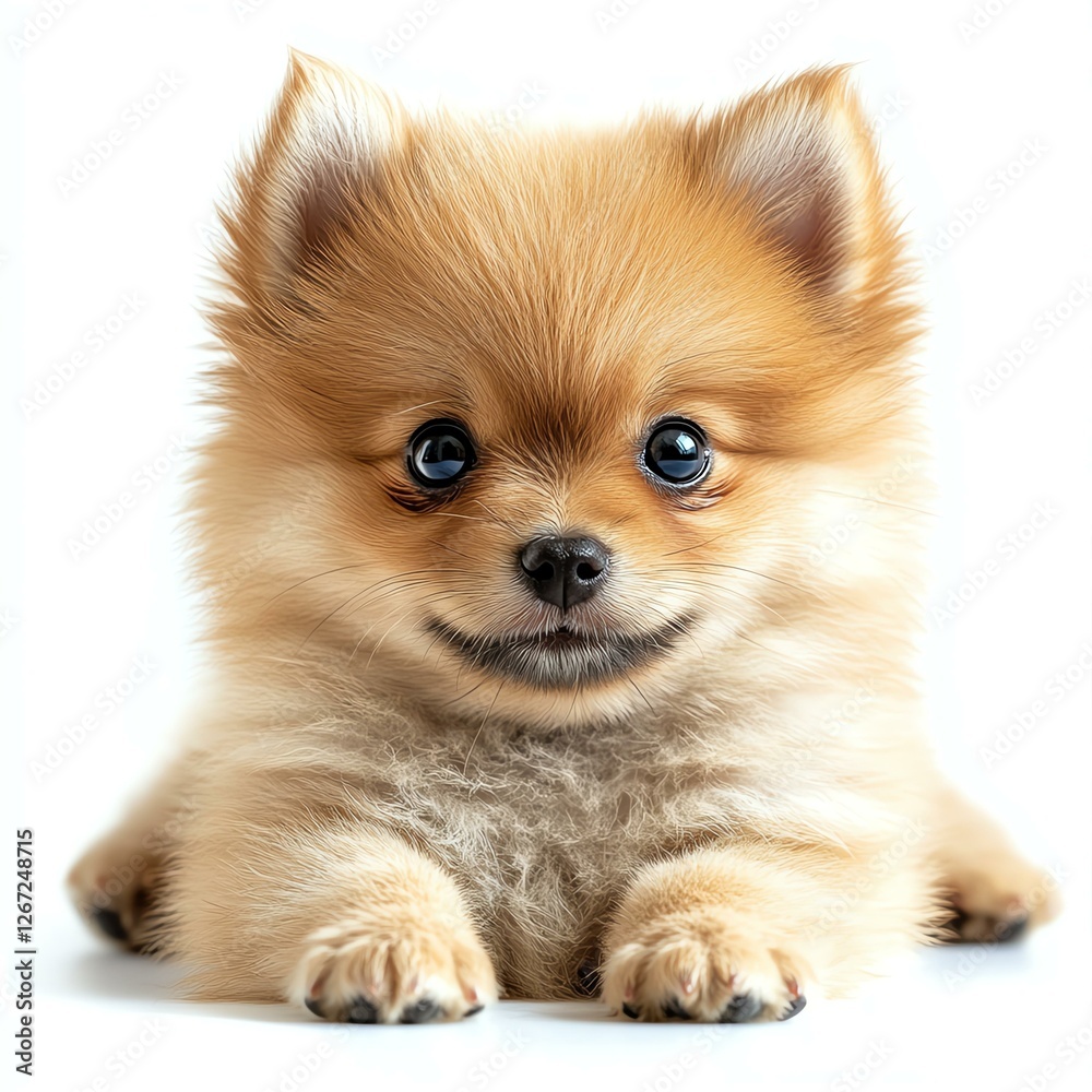 Obraz premium Adorable fluffy puppy with playful expression, perfect for capturing the joy of pets and companionship.
