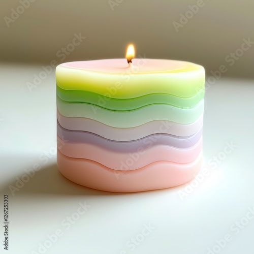 concept creative candle light pastel Colorful candle with multiple layered waves. photo