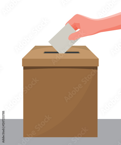 Hand putting paper ballot in the box. Vector illustration stock illustration