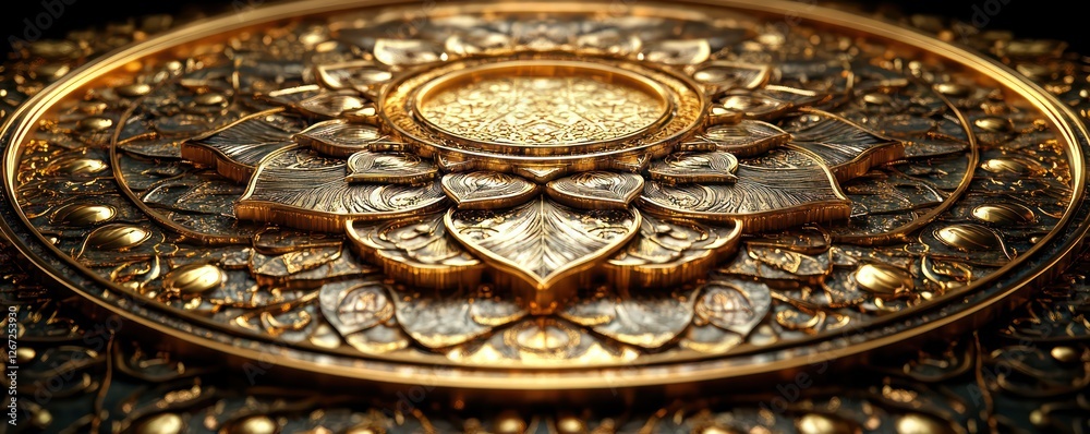 Obraz premium Intricate Golden Mandala: A Masterpiece of Artistic Detail