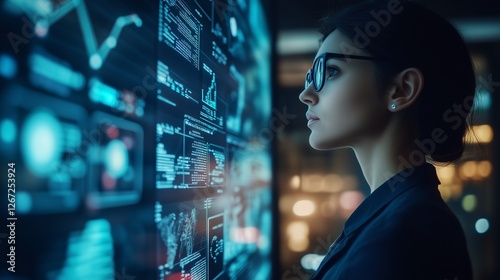Man looking at a computer screen. Analyst visualizes trends in data. Generative ai is a tool for decision-making. A person gazing at a lifestyle computer display.