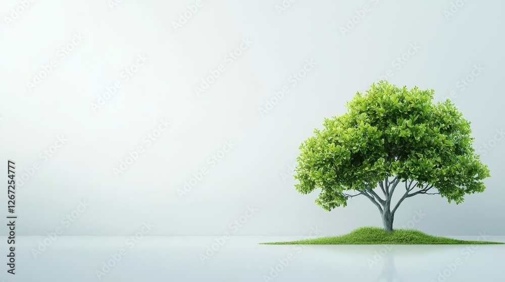 Isolated green tree on white background study in vibrant foliage and stark contrast Isolated green tree on white background study in vibrant foliage and stark contrast