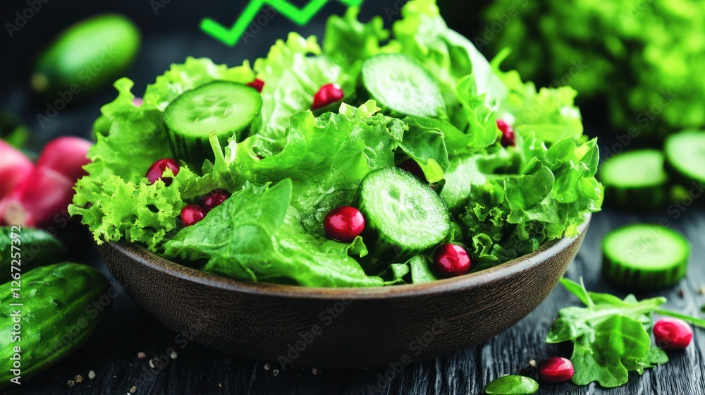 Fresh green salad with cucumber and cranberries. Healthy eating recipe Fresh green salad with cucumber and cranberries. Healthy eating recipe