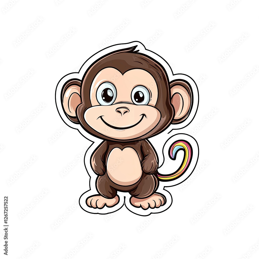 Adorable Cartoon Monkey with Rainbow Tail - Cute Primate Illustration Adorable Cartoon Monkey with Rainbow Tail - Cute Primate Illustration