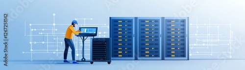 Skilled technician overseeing server operations in hightech data center
