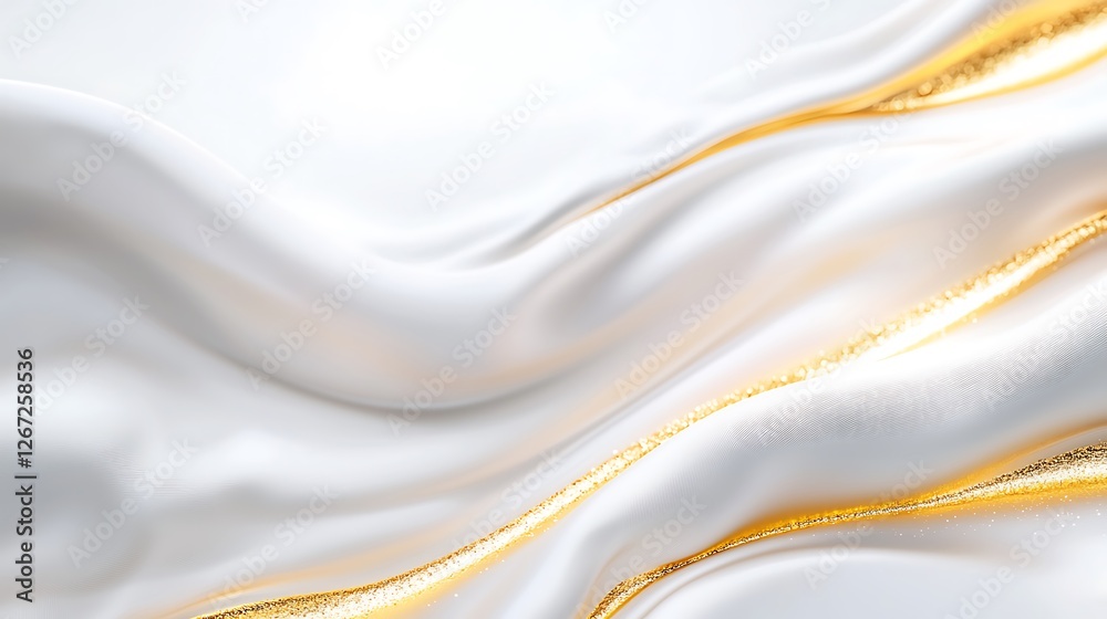 Obraz premium Abstract Gold Accents on White Silk Background with Wavy Lines Clean and Modern Design
