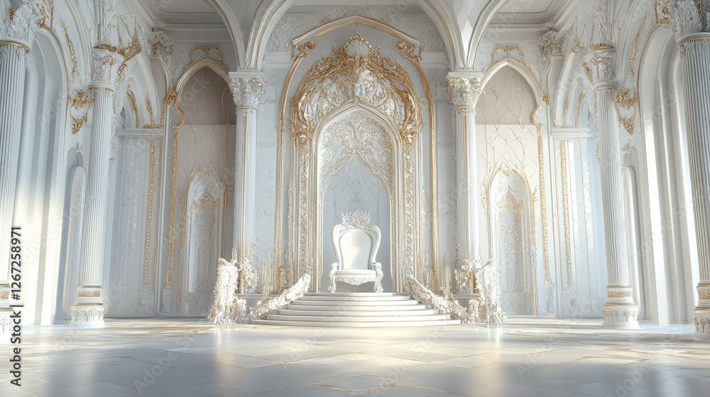 Fototapeta premium Decorated empty throne hall. White throne.
