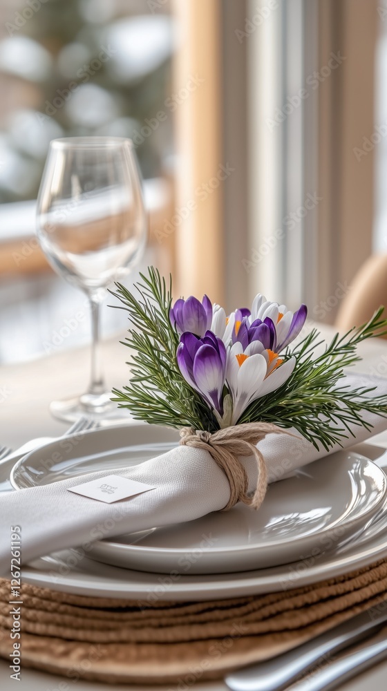 legant table setting with a floral centerpiece, fine glassware, and white table linens. legant table setting with a floral centerpiece, fine glassware, and white table linens.