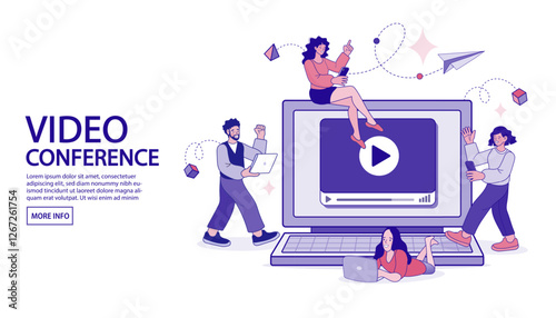 E-learning platform. Distance lessons, video course, internet class. teacher service for home education with female mentor. Professor connecting online and streaming. vector illustration.