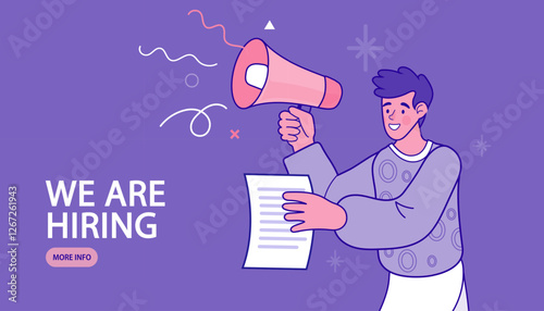 Find people employer business concept. Megaphone With We're Hiring Speech. Job hiring and online recruitment. Human resources. Vector illustration.