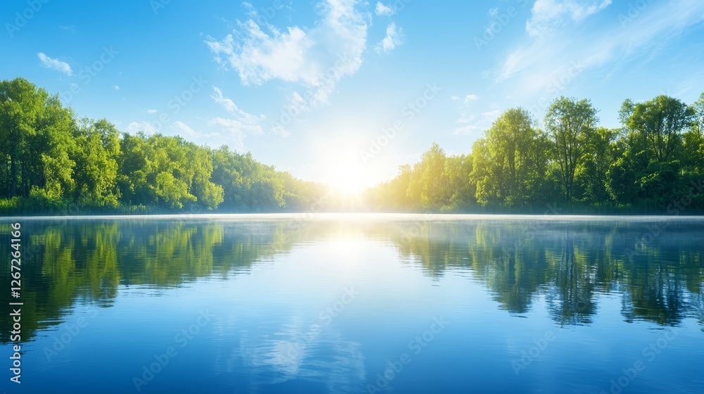 Obraz premium Serene lake reflecting trees and sky tranquil nature escape