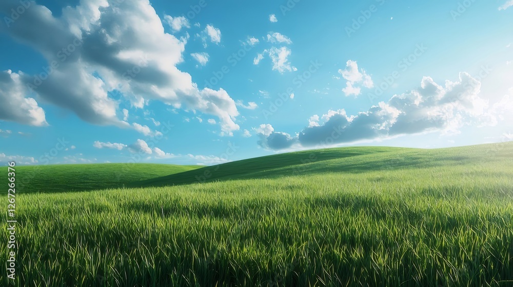 Sunny Green Hill Landscape, Cloudscape, Nature Sunny Green Hill Landscape, Cloudscape, Nature