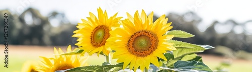 Vibrant field of sunflowers blooming under clear summer sky