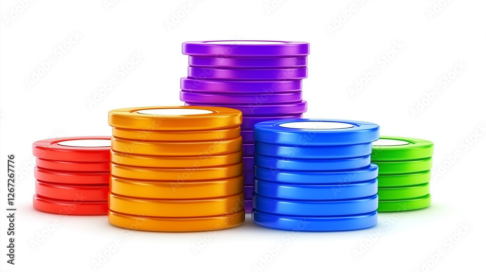 Colorful Stacks Poker Chips Isolated White