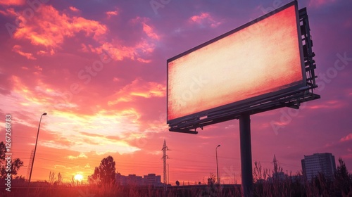 Billboard at Sunset Over Cityscape