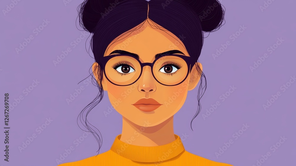Stylish woman with glasses and ponytail modern portrait