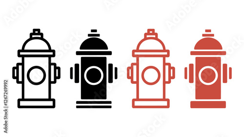 Fire Hydrants in Four Different Styles – Vector Set in Line and Filled Designs