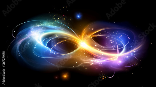 Abstract Flowing Infinity Symbol Design of Energy and Light with Sparkling Effects on Dark Background