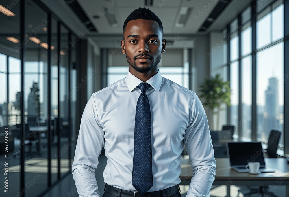 Confident Black Businessman in Modern Office Confident Black Businessman in Modern Office