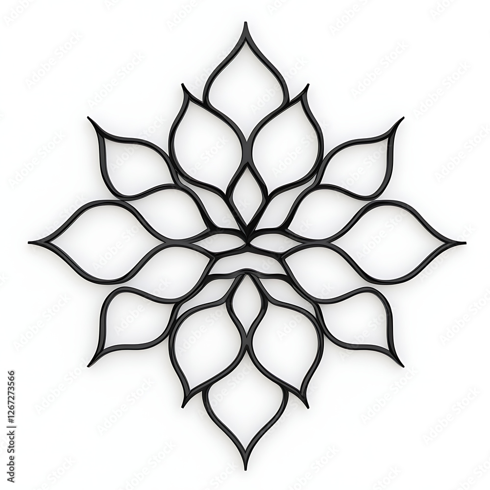 Abstract Geometric Floral Design Art Deco Style in Black on White Background Decorative Ornament