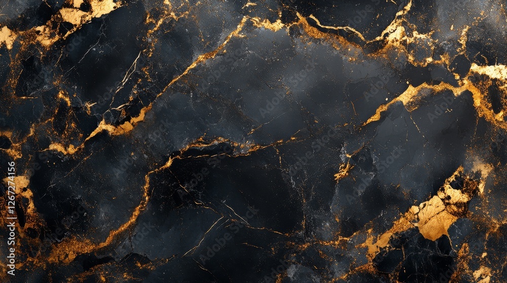 Fototapeta premium Elegant black marble with golden veins showcasing natural beauty and sophistication