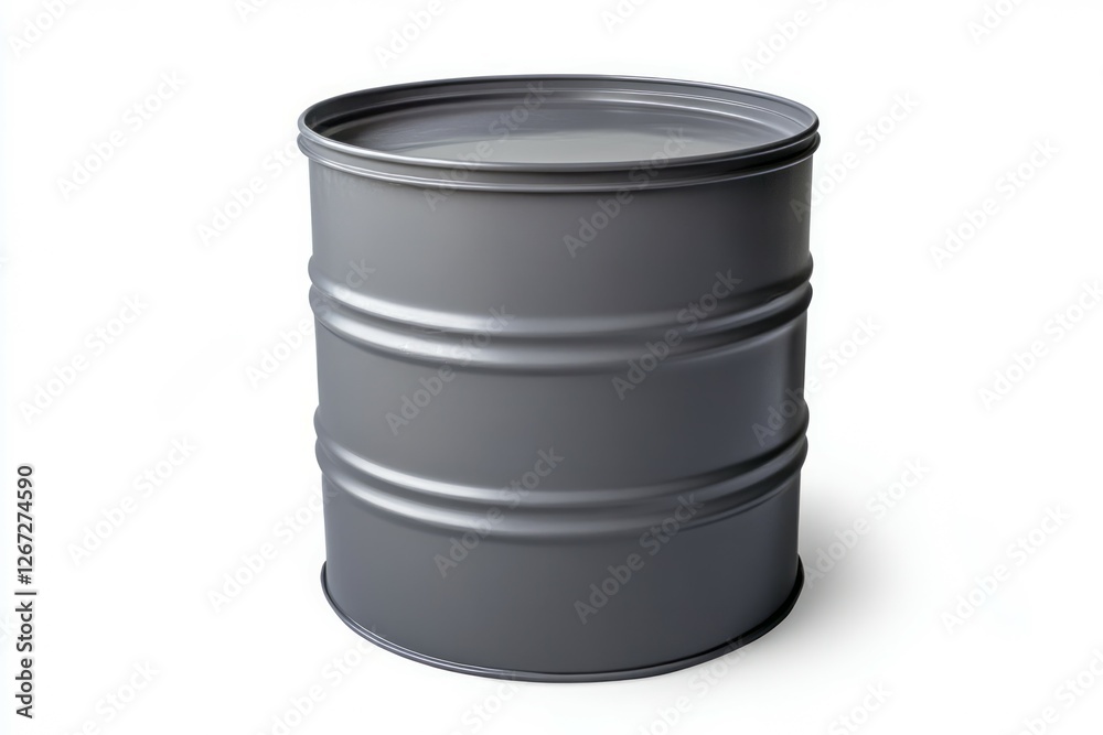 Grey metal drum on clean background. Neural network AI generated Grey metal drum on clean background. Neural network AI generated