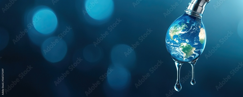 Fototapeta premium A globe-shaped water droplet symbolizes Earth's natural resources, highlighting the importance of water conservation and environmental awareness.