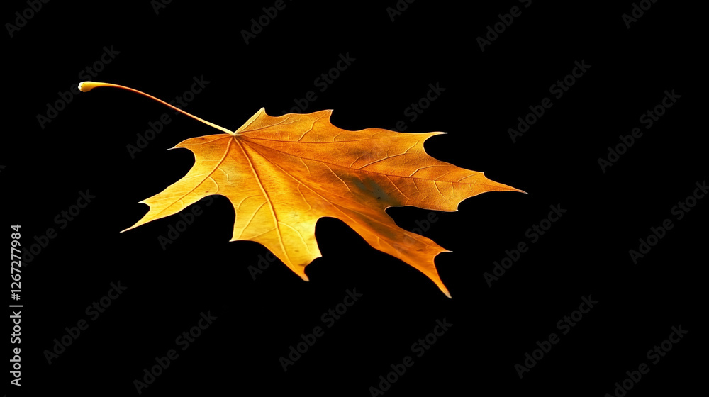 Naklejka premium Golden Maple Leaf on Black Background