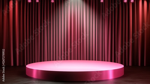 Podium for product presentation, product display, pink pedestal mock showcase banner, template, aesthetic background