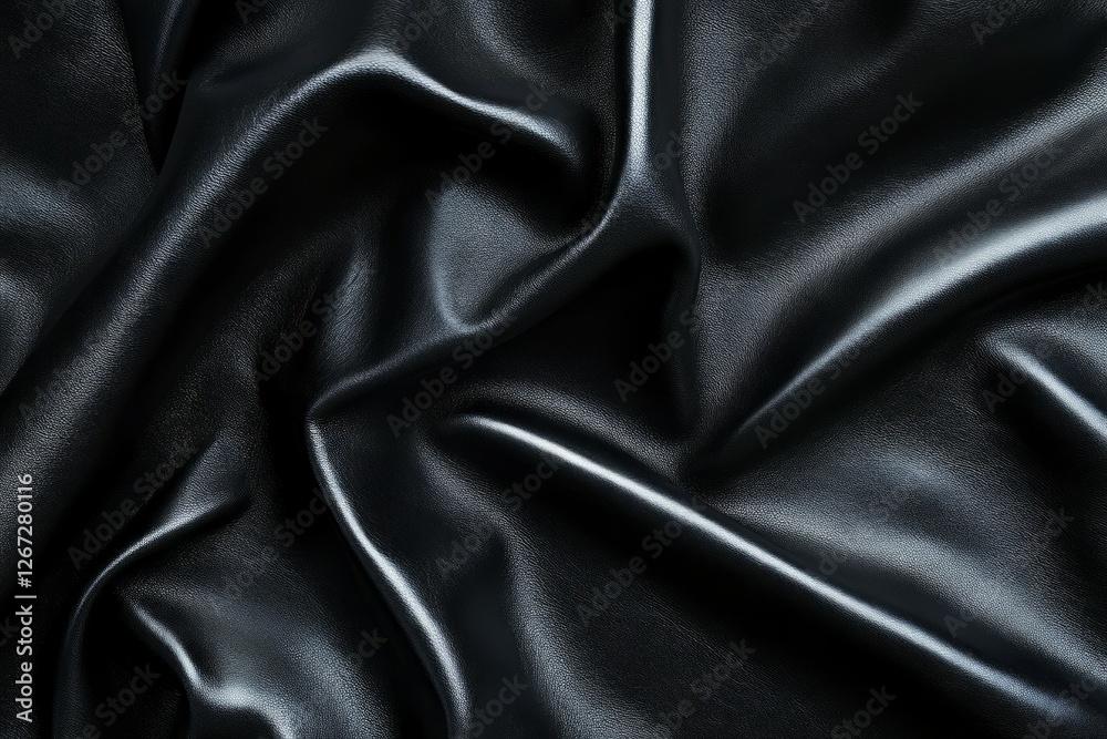 Obraz premium Black leather texture with wrinkles and shadows. Neural network AI generated