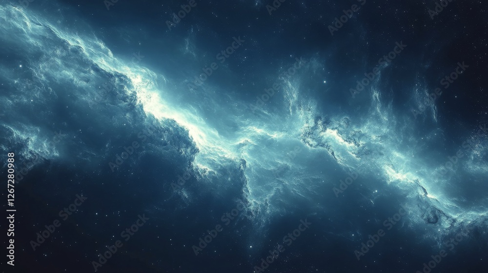 Obraz premium Ethereal blue smoke dance against a dark background with shimmering particles in motion