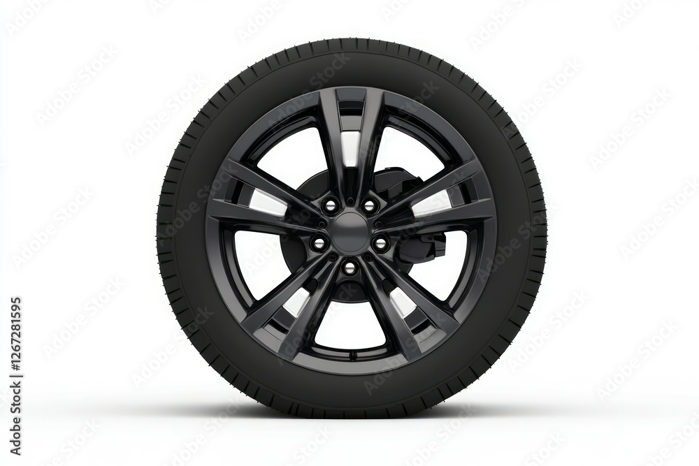 Shiny alloy car wheel on white background. Neural network AI generated Shiny alloy car wheel on white background. Neural network AI generated
