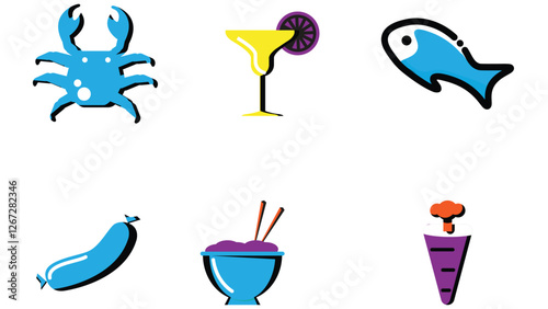 Abstract food and beverage duetone icon set vector