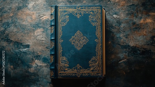 Antique Dark Blue Leather Book With Gold Detail