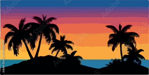 sunset on the beach with palms